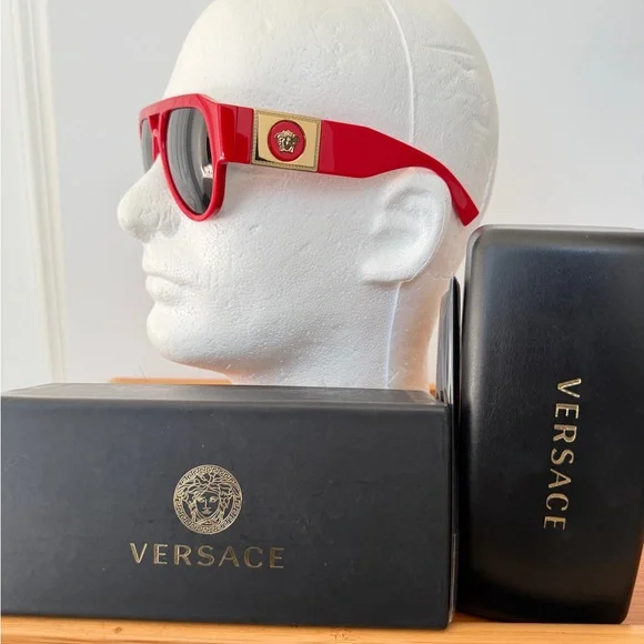 Versace Sunglasses VE 4401 Pilot Medusa Stud Red/Gold Medusa Medallion Luxury - Picture 10 of 14